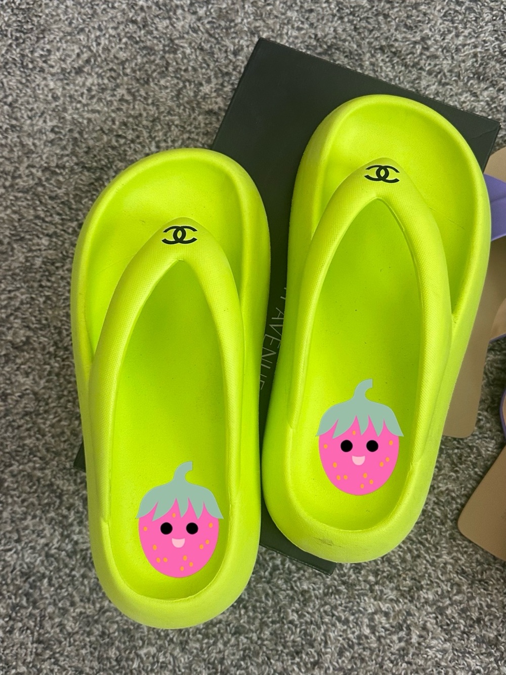 C women Neon Lime Slip-On Foam Sandals